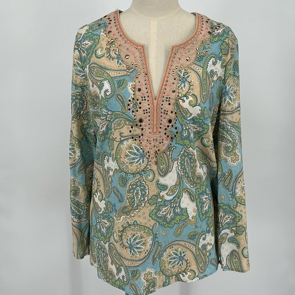 Cynthia Rowley Paisley Floral Linen/Cotton Blend Women's Size Large - Picture 10 of 10